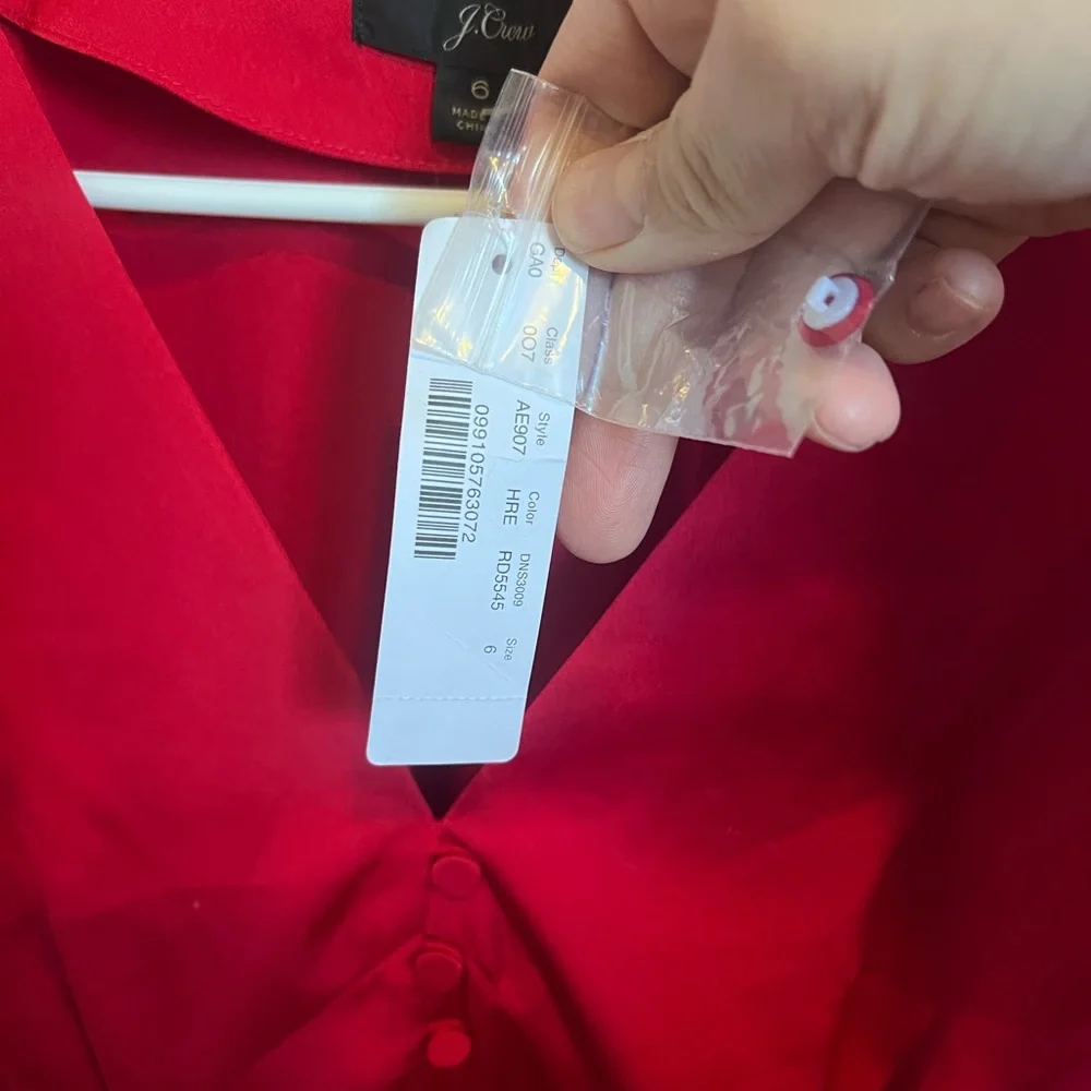 J. Crew Red Satin V-Neck Button Front Blouse